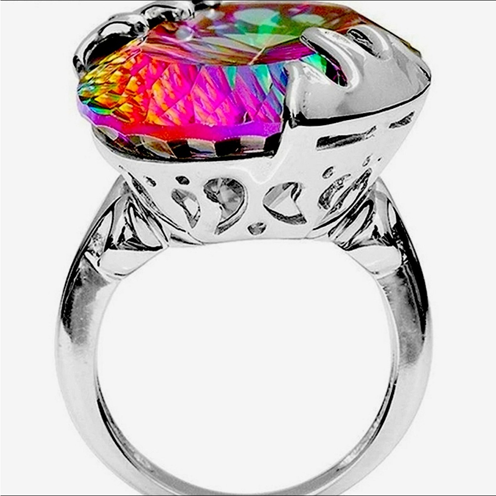 Womens silver Ring Mystic Topaz Oval Solitaire Nwt